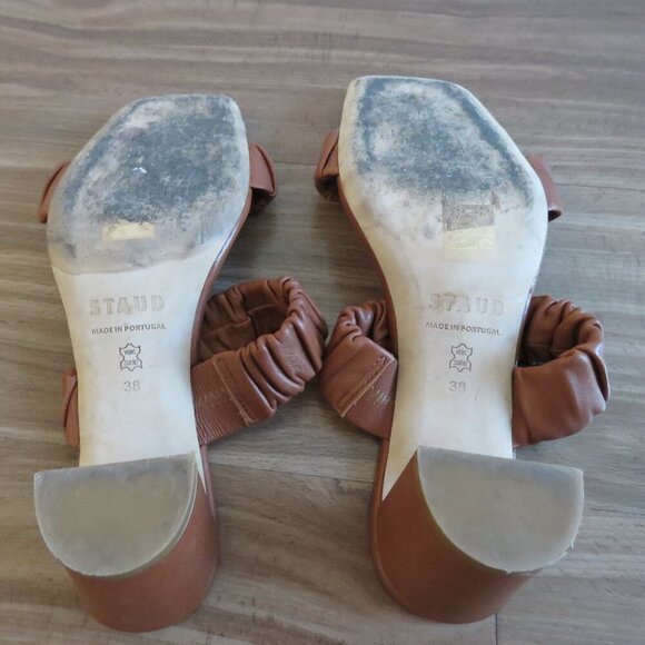 STAUD Frankie Ruched Block Heel Mule Slip On Shoes in Tan Leather - Size US 8 - Picture 14 of 15